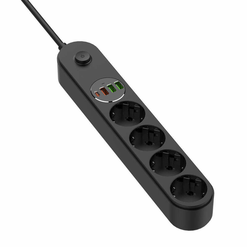 Prelungitor priza EU Quick Charge, USB, Type-C, LED ColorWay, 2m, negru