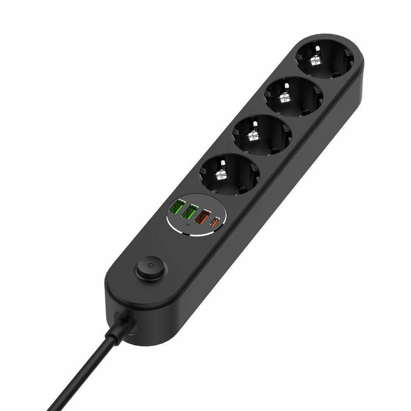 Prelungitor priza EU Quick Charge, USB, Type-C, LED ColorWay, 2m, negru