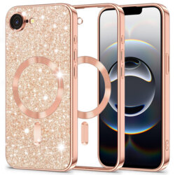 Husa premium iPhone 16e Techsuit Luxury Glitter MagSafe, roz auriu