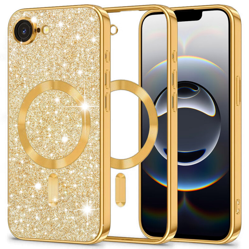 Husa premium iPhone 16e Techsuit Luxury Glitter MagSafe, auriu