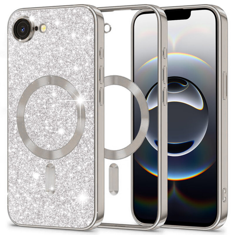 Husa premium iPhone 16e Techsuit Luxury Glitter MagSafe, argintiu