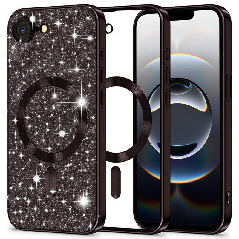 Husa premium iPhone 16e Techsuit Luxury Glitter MagSafe, negru