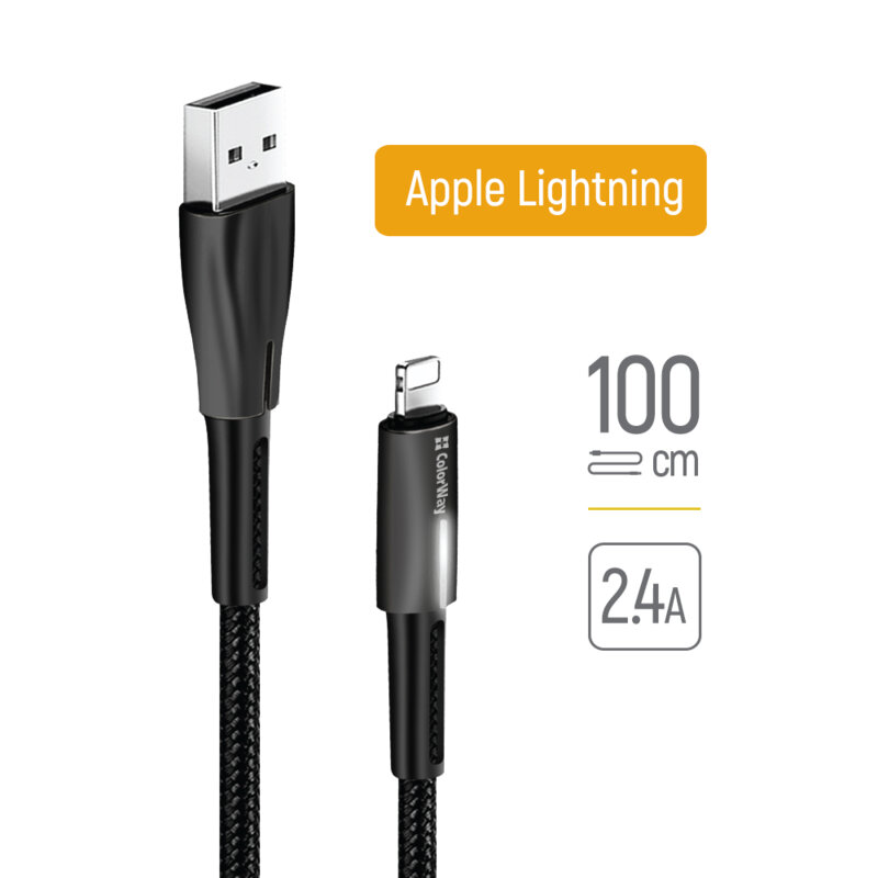 Cablu date si incarcare Apple Lightning ColorWay, LED, 2.4A, negru