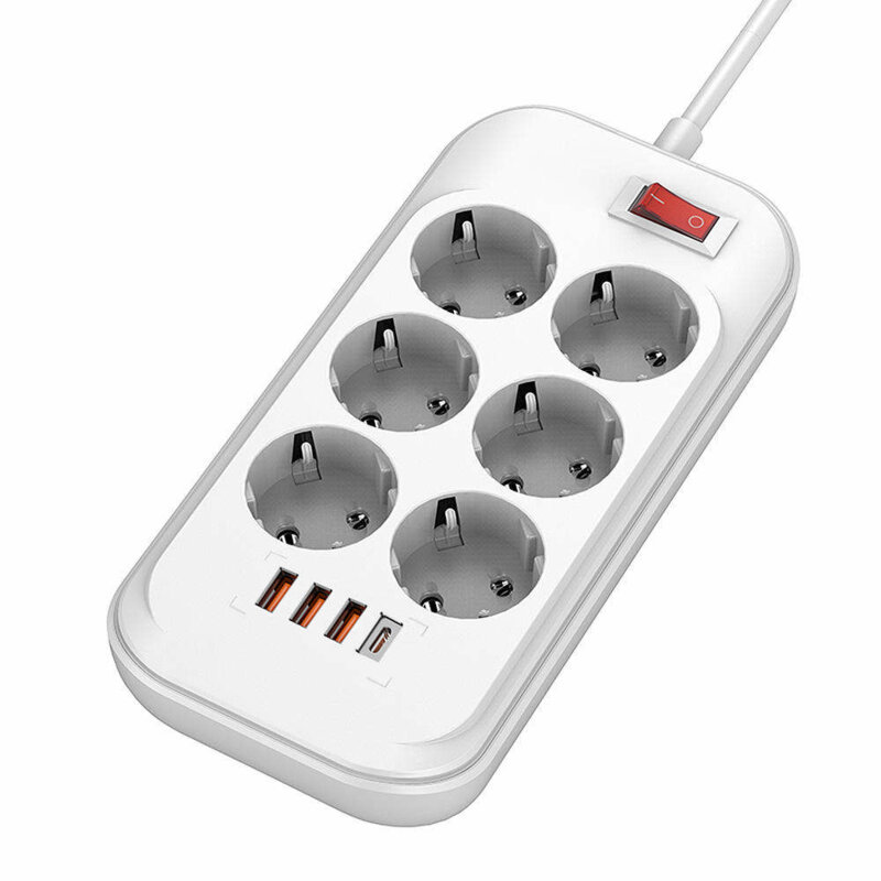 Prelungitor priza EU de perete, Fast Charge, USB/USB-C ColorWay, 2m, alb