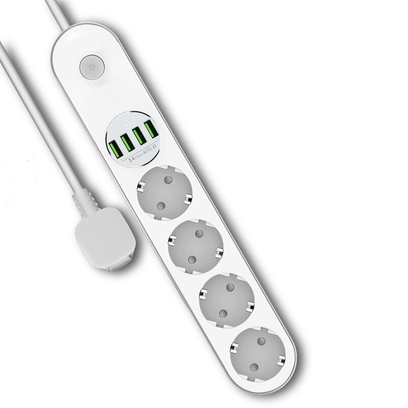 Prelungitor priza 4x EU 220V, 4x USB, ColorWay, 2m, On/Off buton