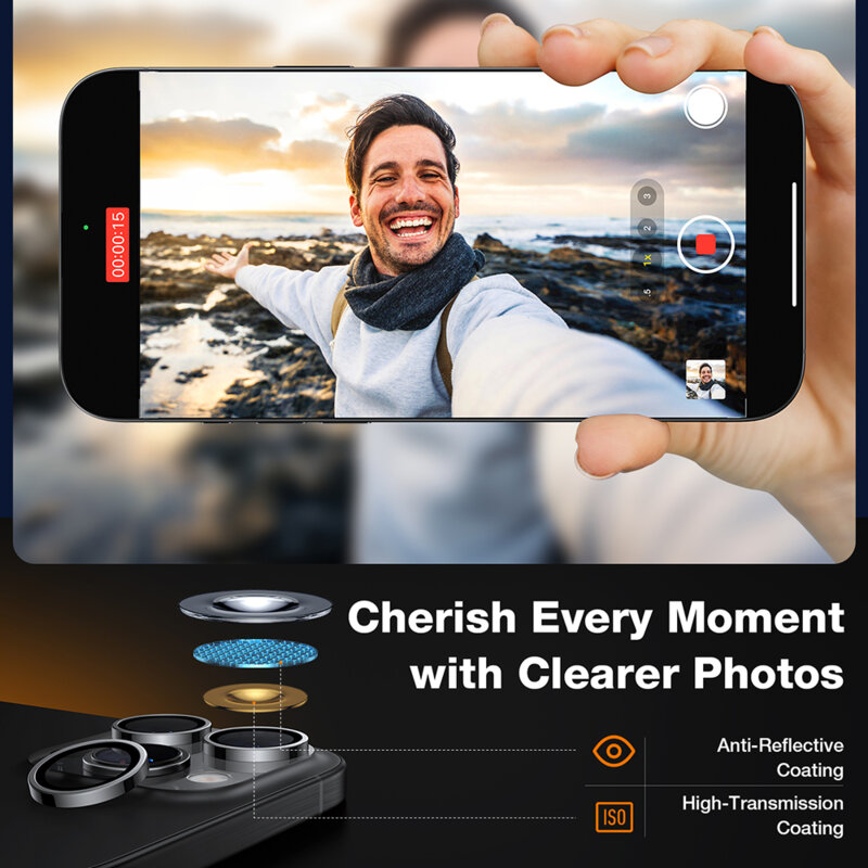 Folie camera iPhone 16 Pro Torras Lensguard Camera Protector, gri