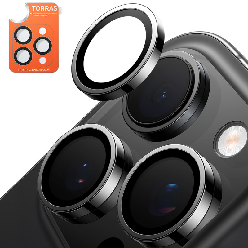 Folie camera iPhone 16 Pro Torras Lensguard Camera Protector, negru