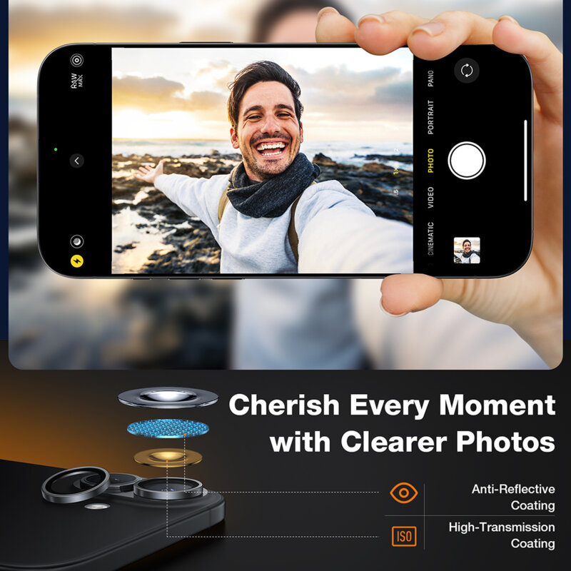 Folie camera iPhone 16 Torras Lensguard Camera Protector, gri