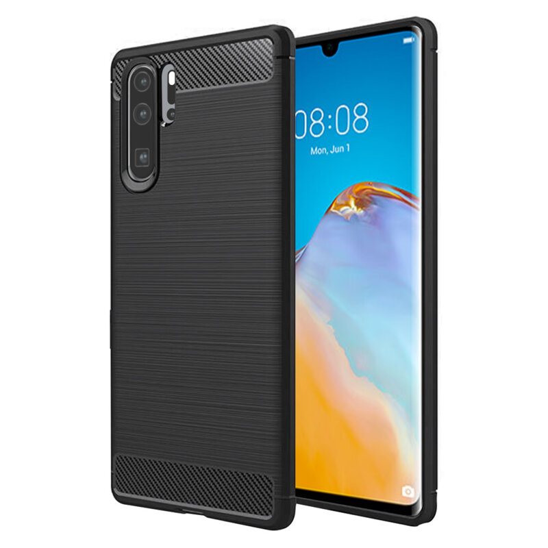 Husa Huawei P30 Pro New Edition Techsuit Carbon Silicone, negru