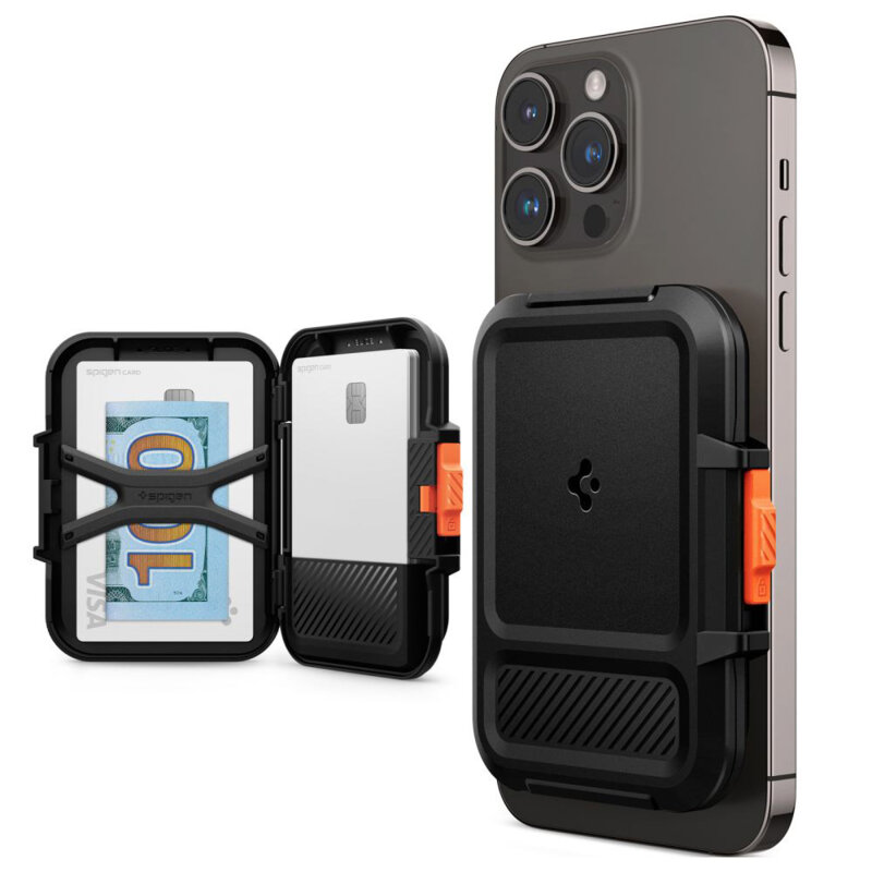 Suport card, portofel MagSafe de telefon Spigen Lock Fit, negru
