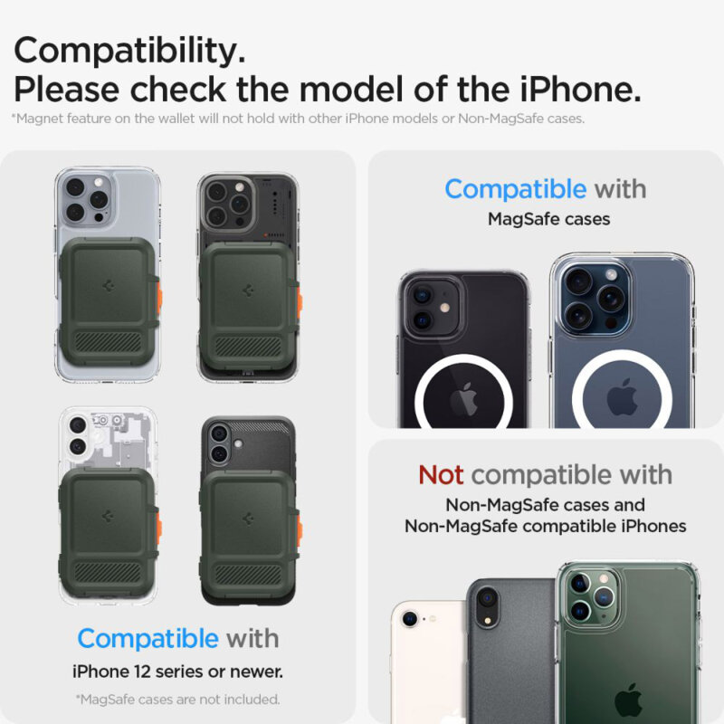 Suport card, portofel MagSafe de telefon Spigen Lock Fit, verde