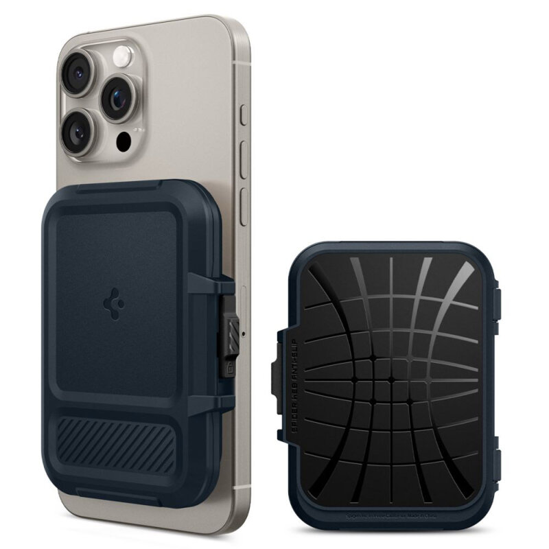 Suport card, portofel MagSafe de telefon Spigen Lock Fit, albastru