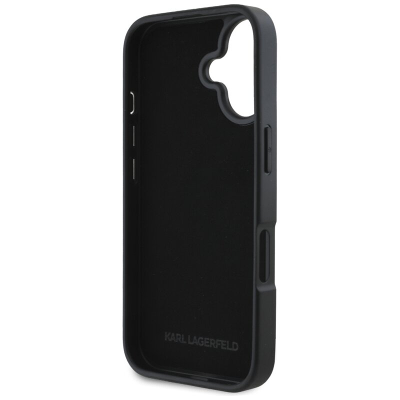 Husa iPhone 16 Karl Lagerfeld Hardcase Grained Leather Cardslots, negru, Metal Elong, KLHCP16SPKHPORPK