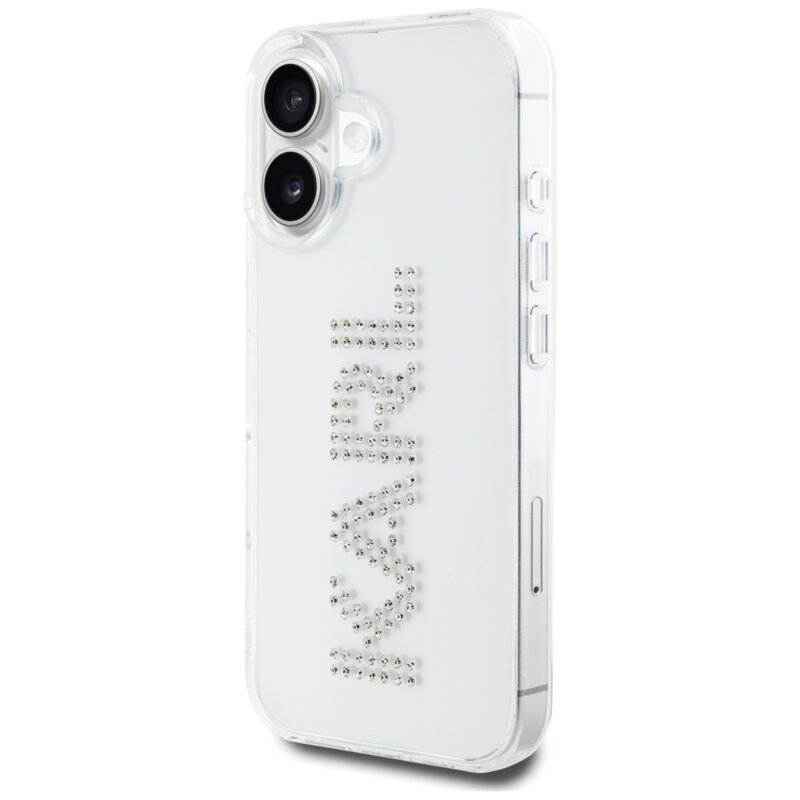 Husa iPhone 16 Karl Lagerfeld IML Rhinestones, Transparent Logo, KLHCP16SHKLSTDCT