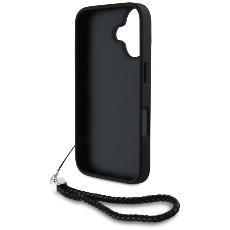 Husa iPhone 16 Karl Lagerfeld Quilted Initial Logo & Chain Strap, negru, KLHCP16SPSQSKLSMSK