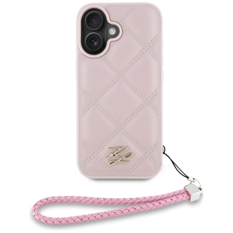 Husa iPhone 16 Karl Lagerfeld Quilted Initial Logo & Chain Strap, roz, KLHCP16SPSQSKLSMSP