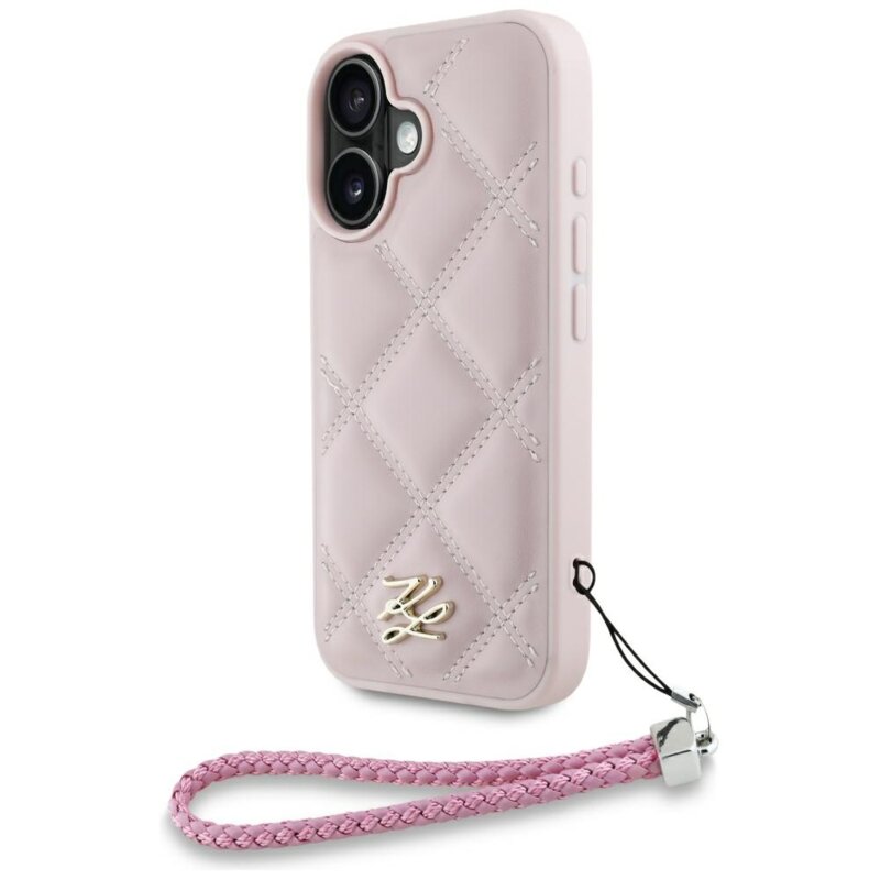 Husa iPhone 16 Karl Lagerfeld Quilted Initial Logo & Chain Strap, roz, KLHCP16SPSQSKLSMSP