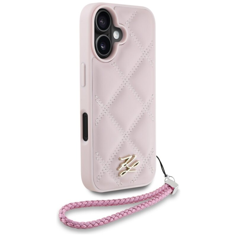 Husa iPhone 16 Karl Lagerfeld Quilted Initial Logo & Chain Strap, roz, KLHCP16SPSQSKLSMSP