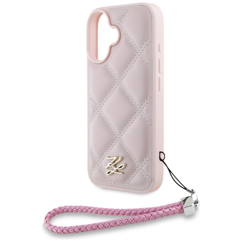 Husa iPhone 16 Karl Lagerfeld Quilted Initial Logo & Chain Strap, roz, KLHCP16SPSQSKLSMSP