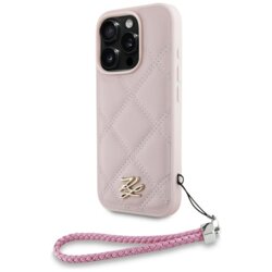 Husa iPhone 16 Pro Max Karl Lagerfeld Quilted Initial Logo & Chain Strap, roz, KLHCP16XPSQSKLSMSP