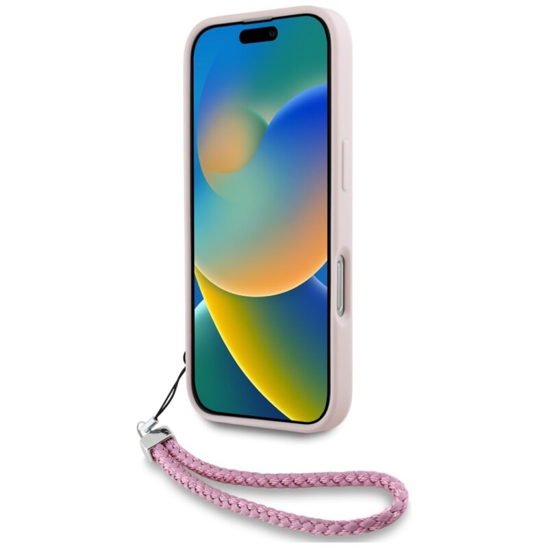Husa iPhone 16 Pro Max Karl Lagerfeld Quilted Initial Logo & Chain Strap, roz, KLHCP16XPSQSKLSMSP