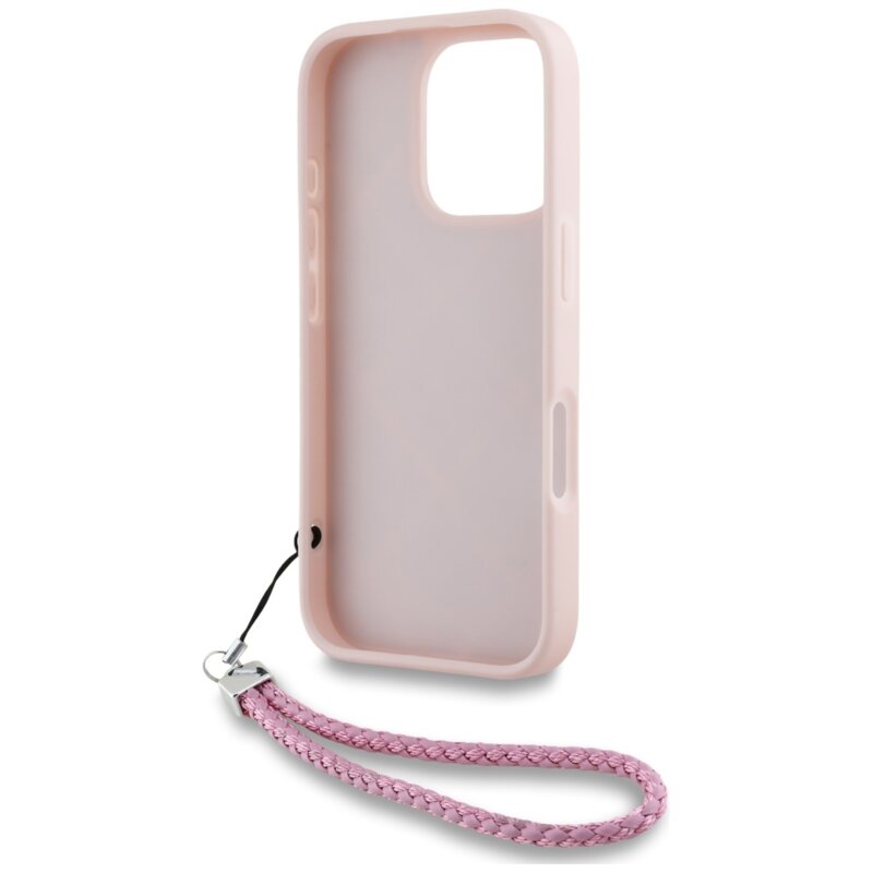 Husa iPhone 16 Pro Karl Lagerfeld Quilted Initial Logo & Chain Strap, roz, KLHCP16LPSQSKLSMSP