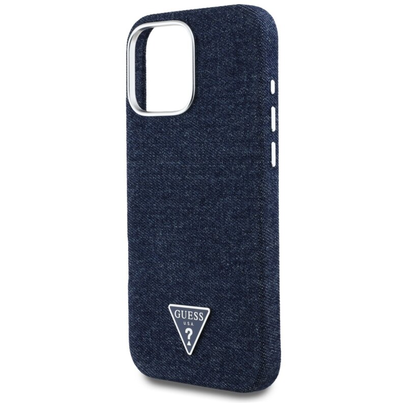 Husa iPhone 16 Pro Guess Denim Triangle Logo MagSafe, albastru, GUHMP16LRJFWTLB