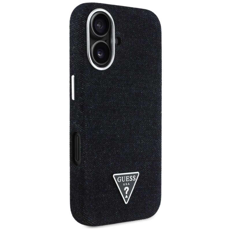 Husa iPhone 16 Guess Denim Triangle Logo MagSafe, negru, GUHMP16SRJFWTLK