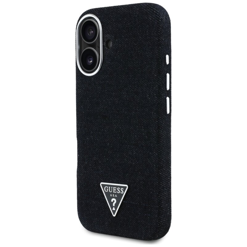Husa iPhone 16 Guess Denim Triangle Logo MagSafe, negru, GUHMP16SRJFWTLK