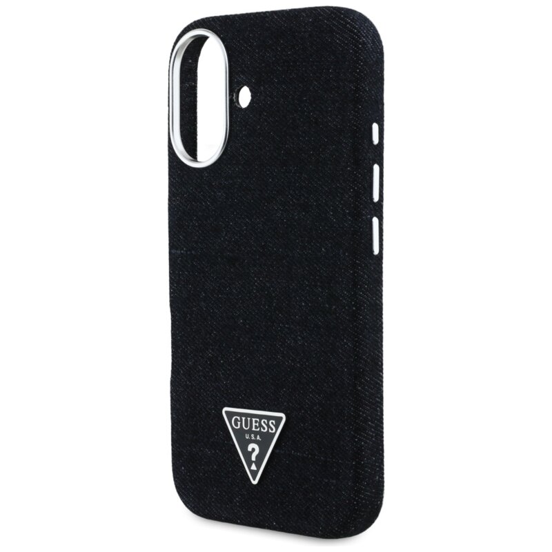Husa iPhone 16 Guess Denim Triangle Logo MagSafe, negru, GUHMP16SRJFWTLK