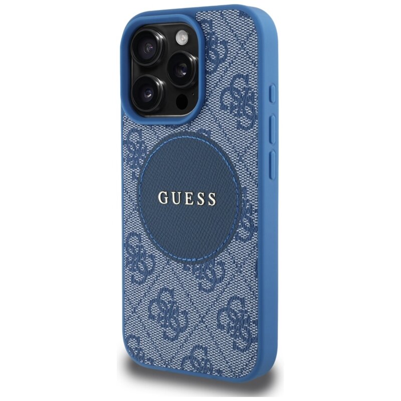 Husa iPhone 16 Pro Max Guess 4G Circle Classic Logo MagSafe, albastru, GUHMP16XP4PGRSGB