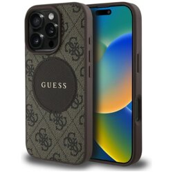 Husa iPhone 16 Pro Max Guess 4G Circle Classic Logo MagSafe, maro, GUHMP16XP4PGRSGW