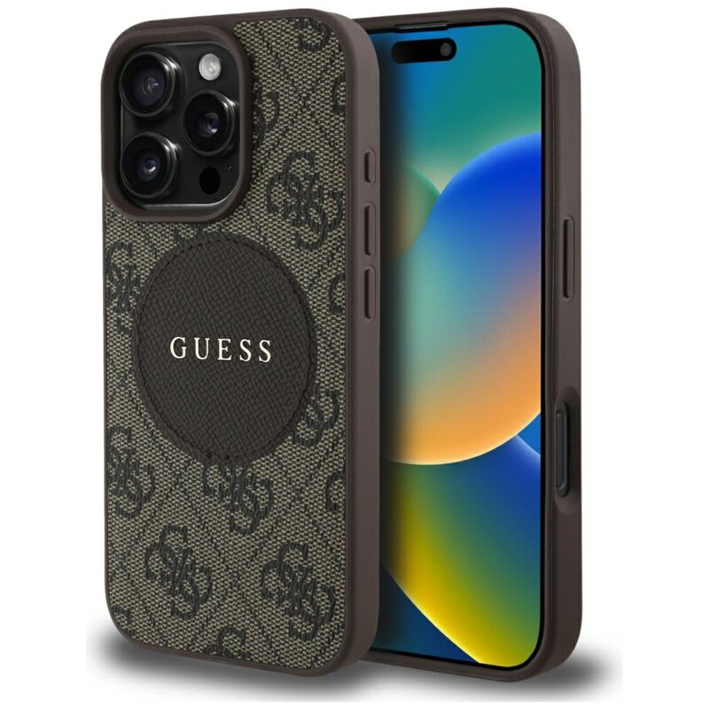 Husa iPhone 16 Pro Max Guess 4G Circle Classic Logo MagSafe, maro, GUHMP16XP4PGRSGW