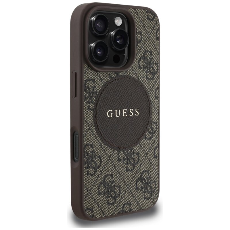 Husa iPhone 16 Pro Max Guess 4G Circle Classic Logo MagSafe, maro, GUHMP16XP4PGRSGW