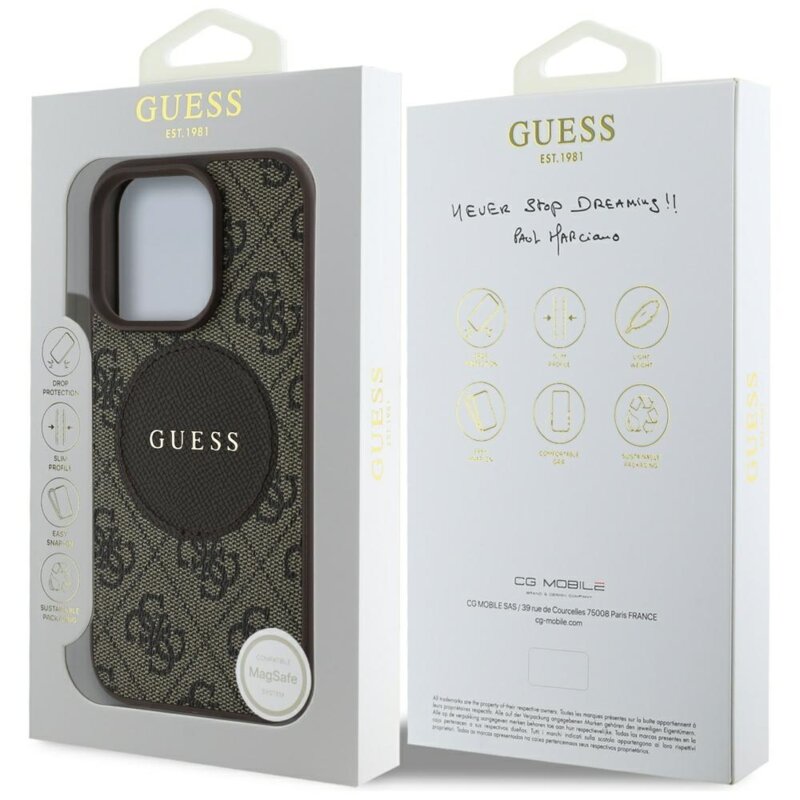 Husa iPhone 16 Pro Max Guess 4G Circle Classic Logo MagSafe, maro, GUHMP16XP4PGRSGW