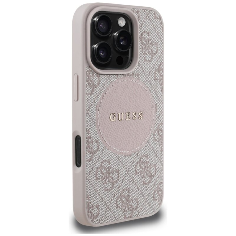 Husa iPhone 16 Pro Max Guess 4G Circle Classic Logo MagSafe, roz, GUHMP16XP4PGRSGP