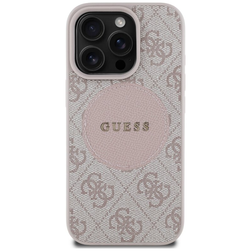 Husa iPhone 16 Pro Max Guess 4G Circle Classic Logo MagSafe, roz, GUHMP16XP4PGRSGP