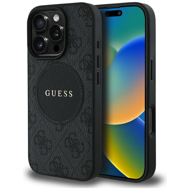 Husa iPhone 16 Pro Max Guess 4G Circle Classic Logo MagSafe, negru, GUHMP16XP4PGRSGK