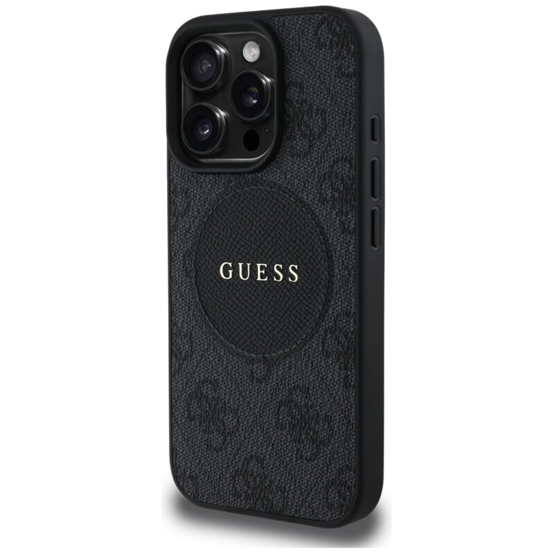 Husa iPhone 16 Pro Max Guess 4G Circle Classic Logo MagSafe, negru, GUHMP16XP4PGRSGK