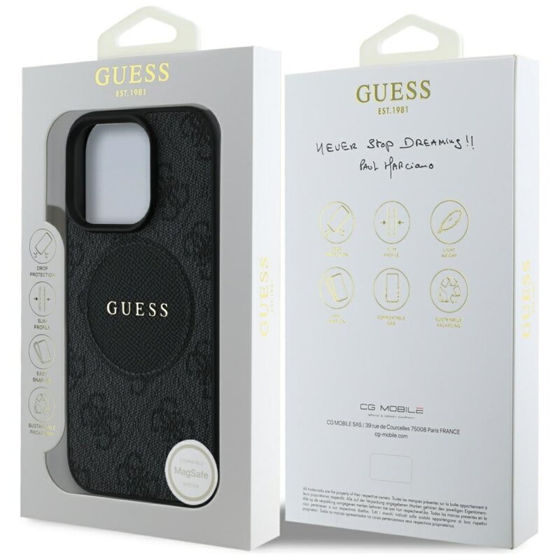 Husa iPhone 16 Pro Max Guess 4G Circle Classic Logo MagSafe, negru, GUHMP16XP4PGRSGK