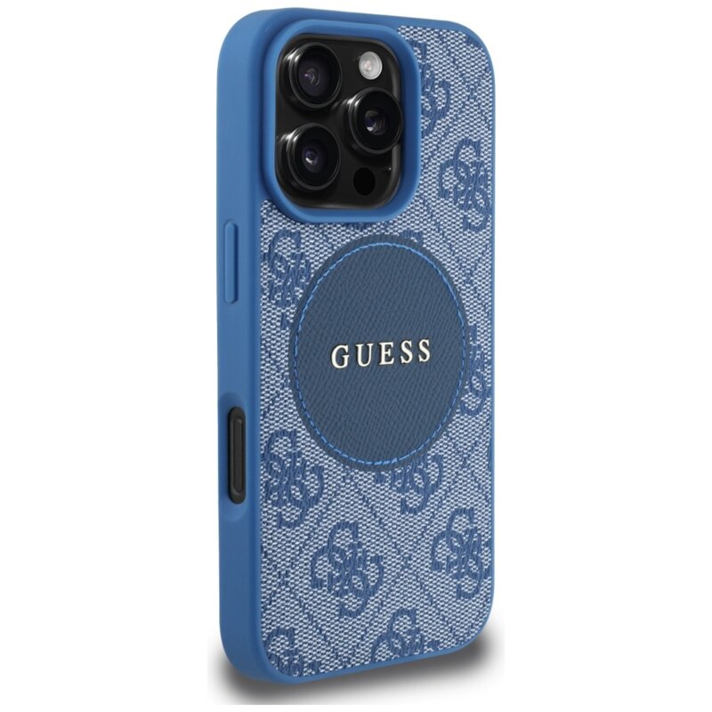 Husa iPhone 16 Pro Guess 4G Circle Classic Logo MagSafe, albastru, GUHMP16LP4PGRSGB