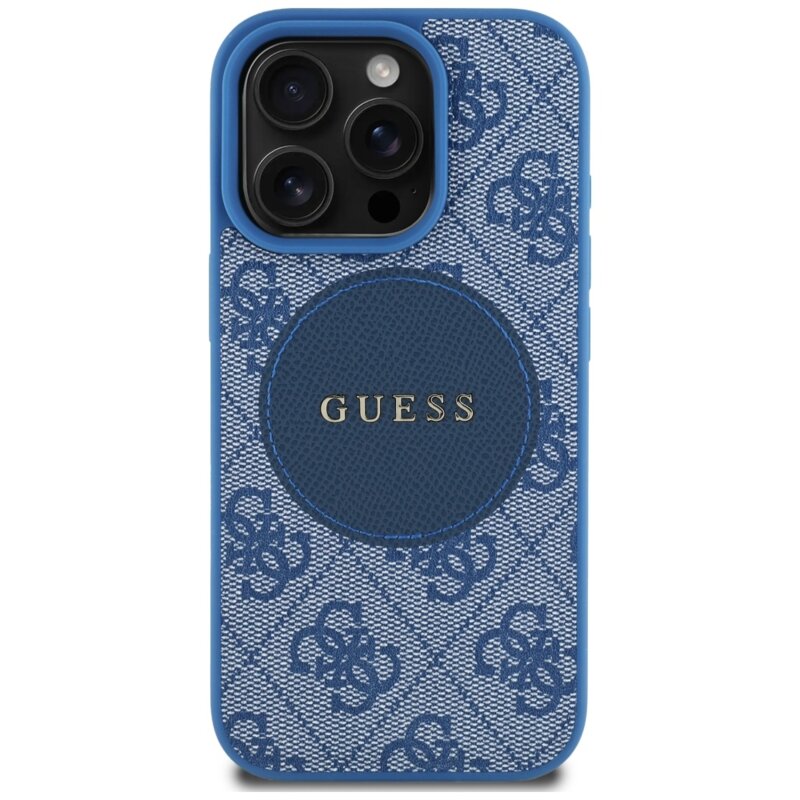 Husa iPhone 16 Pro Guess 4G Circle Classic Logo MagSafe, albastru, GUHMP16LP4PGRSGB