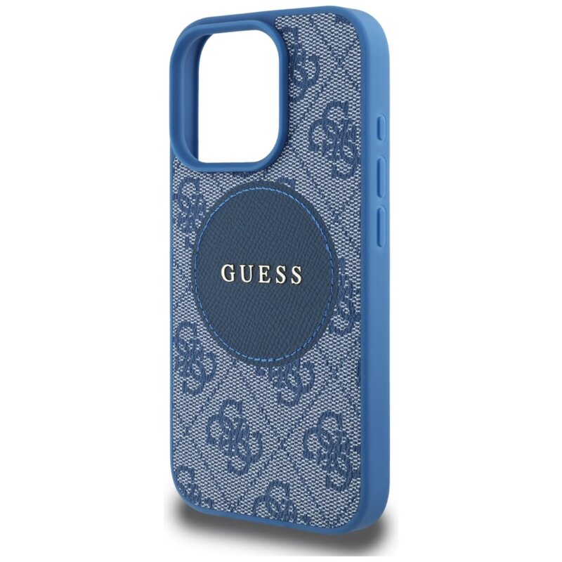 Husa iPhone 16 Pro Guess 4G Circle Classic Logo MagSafe, albastru, GUHMP16LP4PGRSGB