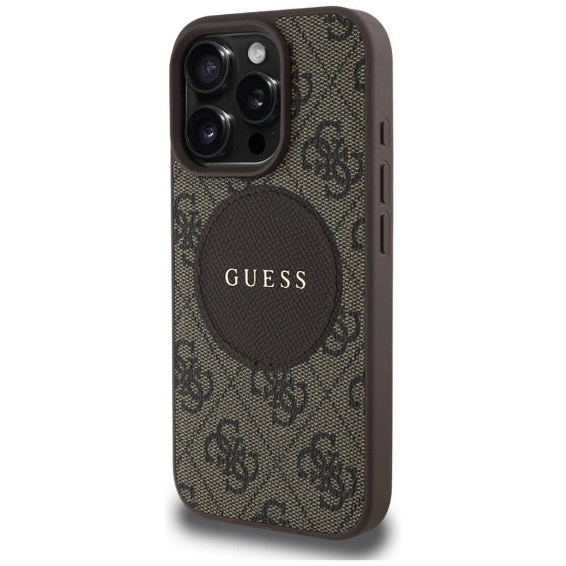 Husa iPhone 16 Pro Guess 4G Circle Classic Logo MagSafe, maro, GUHMP16LP4PGRSGW
