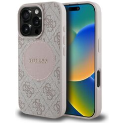Husa iPhone 16 Pro Guess 4G Circle Classic Logo MagSafe, roz, GUHMP16LP4PGRSGP
