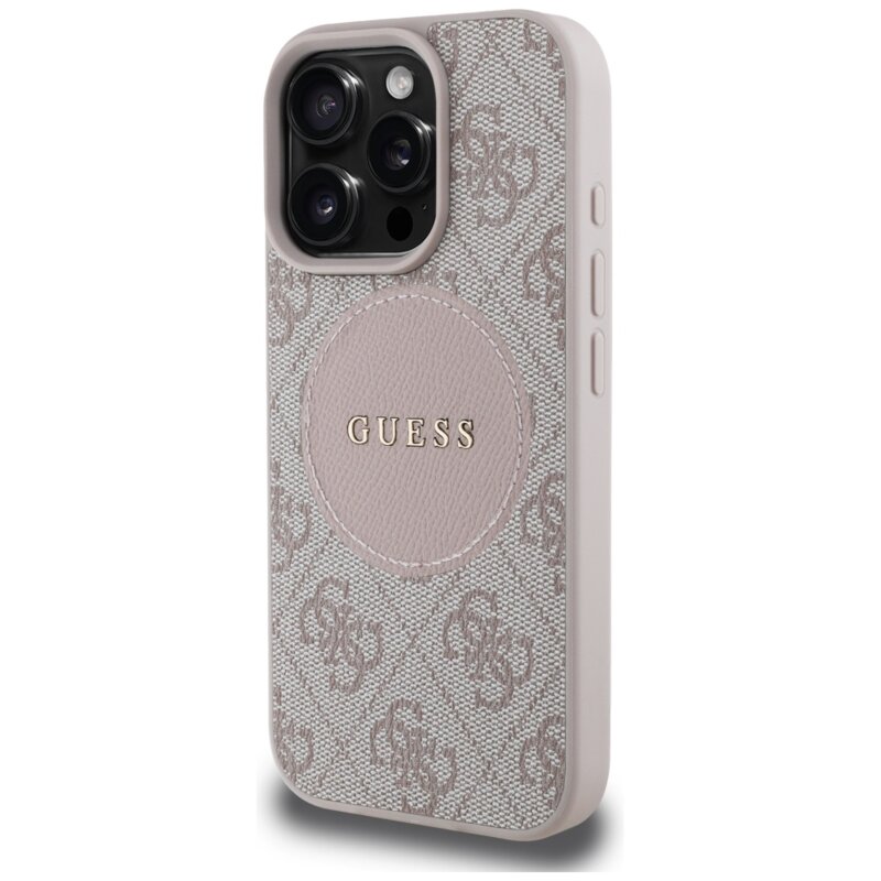 Husa iPhone 16 Pro Guess 4G Circle Classic Logo MagSafe, roz, GUHMP16LP4PGRSGP
