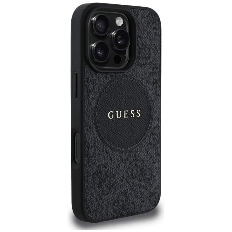 Husa iPhone 16 Pro Guess 4G Circle Classic Logo MagSafe, negru, GUHMP16LP4PGRSGK