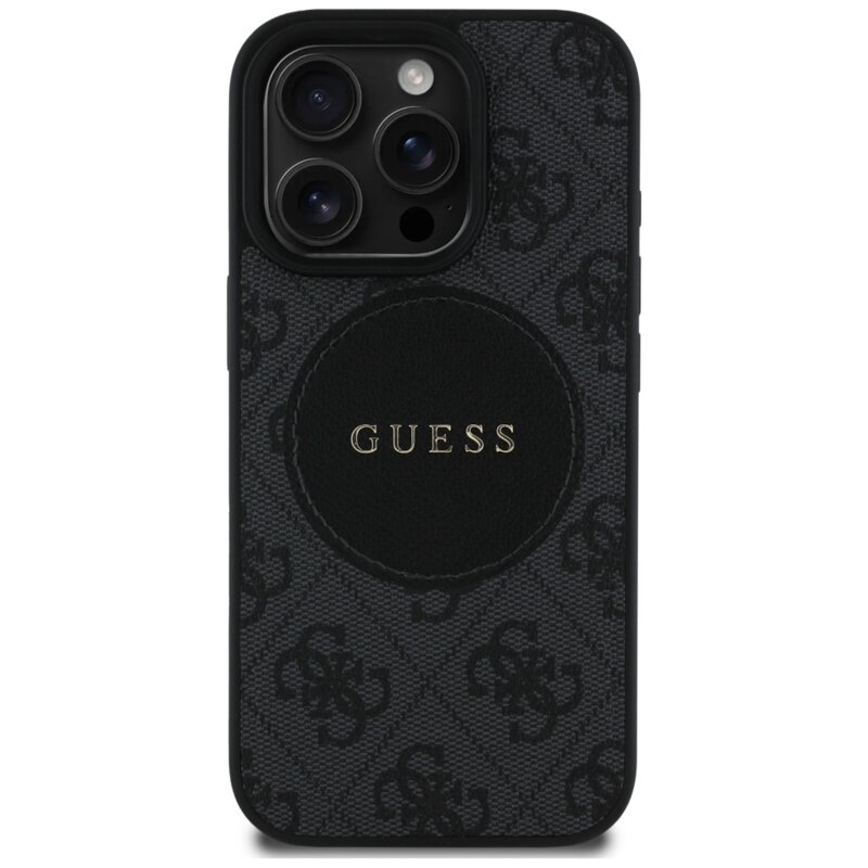 Husa iPhone 16 Pro Guess 4G Circle Classic Logo MagSafe, negru, GUHMP16LP4PGRSGK
