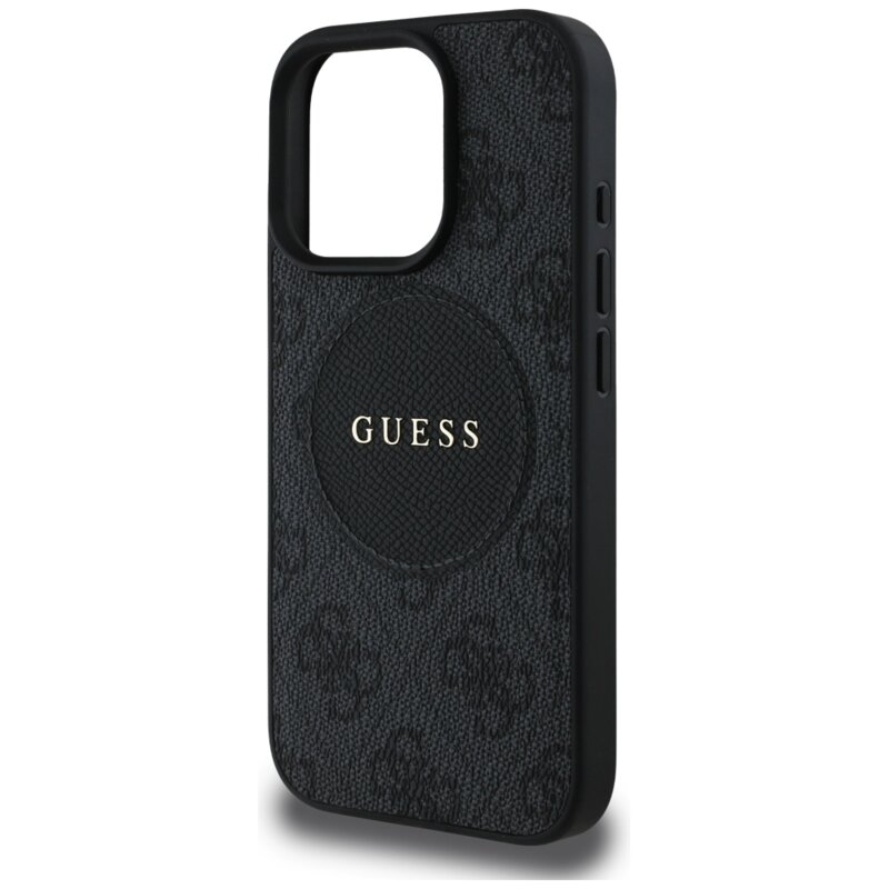 Husa iPhone 16 Pro Guess 4G Circle Classic Logo MagSafe, negru, GUHMP16LP4PGRSGK