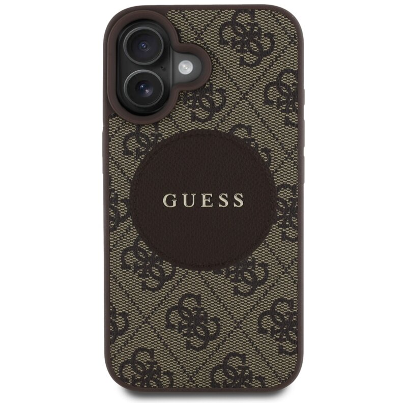 Husa iPhone 16 Guess 4G Circle Classic Logo MagSafe, maro, GUHMP16SP4PGRSGW